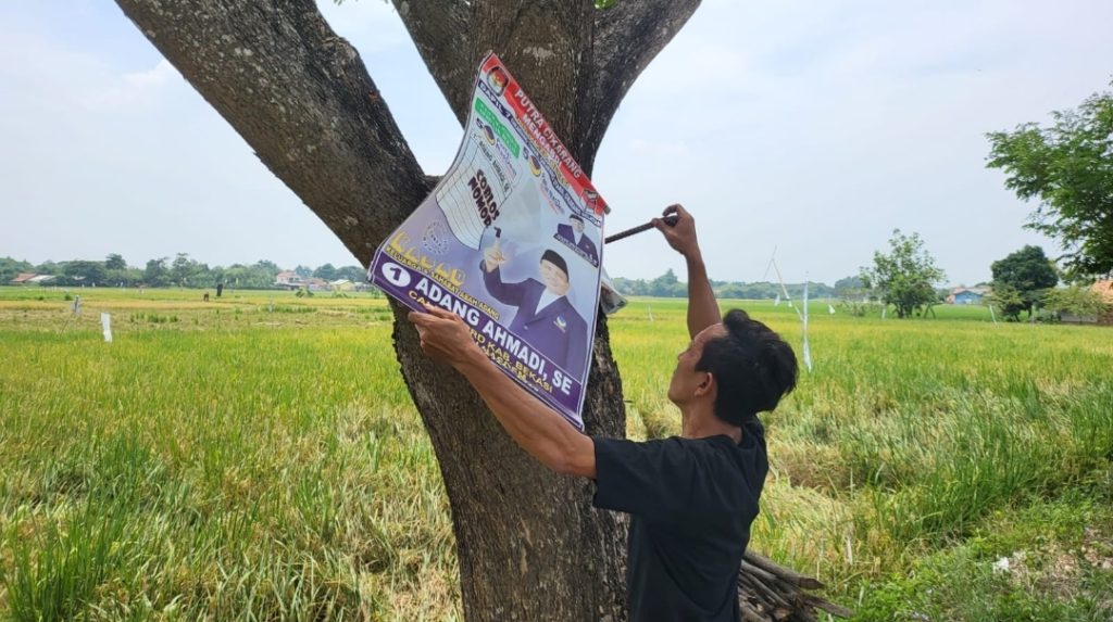 Tak Sudi Pohon Di Paku APK Caleg, Pemuda Bekasi Langsung Bergerak Menurunkan
