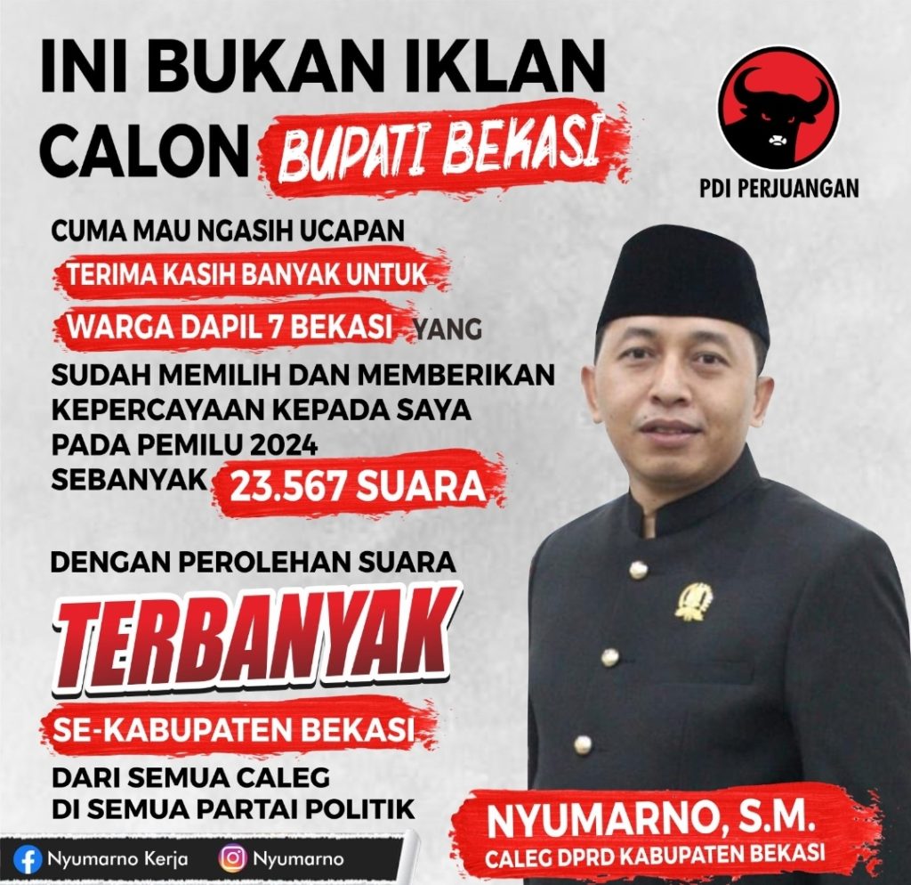Kantongi Suara Terbanyak, Nyumarno Kembali Melenggang Ke Kursi DPRD Kabupaten Bekasi 2024-2029