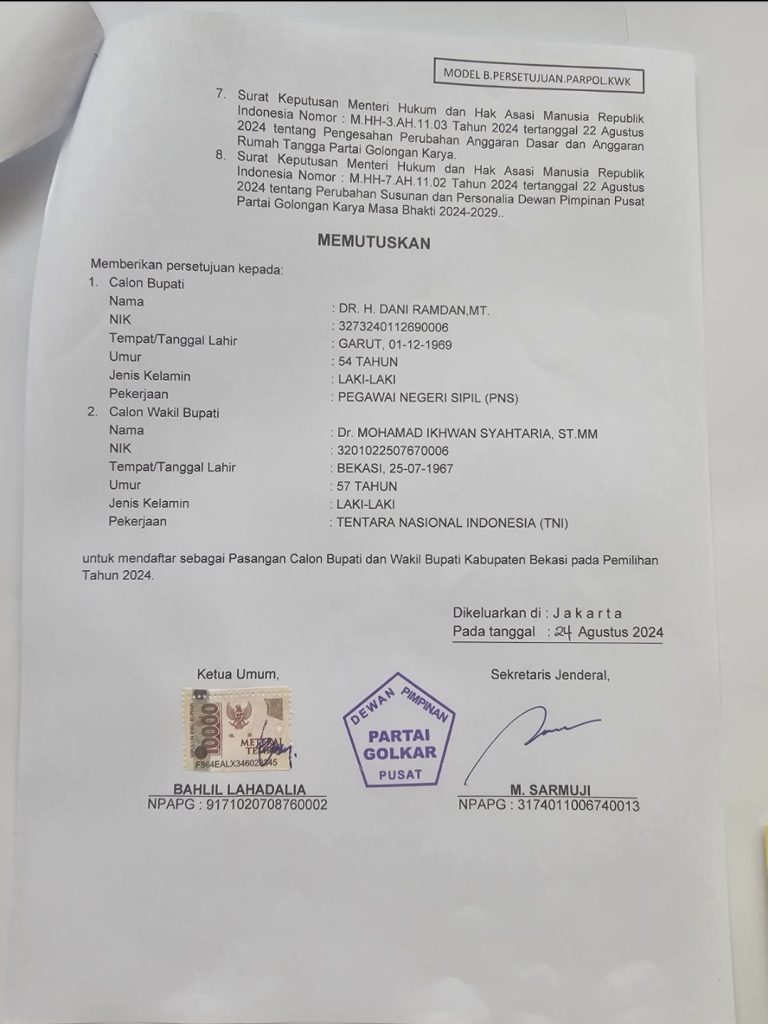 Dani Ramdan Tetap Pakai Surat Rekom PKB dan Demokrat Daftar Ke KPU Meski DPP Golkar Kasih Rekom Juga
